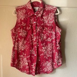 Vintage Merona red floral sleeveless button down cotton blouse